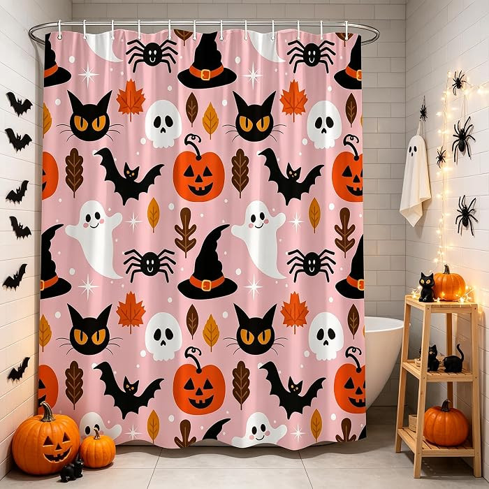 Pink Halloween Shower Curtain Cute Ghost Pumpkin,70Wx70H Inch | Amazon (US)
