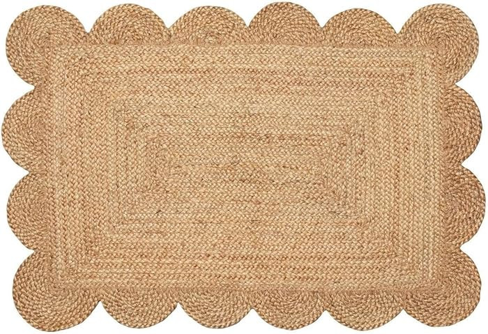 Weaving Cottage Scalloped Natural Jute Area Rug | Beige, 2X3 FT Handwoven Jute Doormat | Eco-Frie... | Amazon (US)
