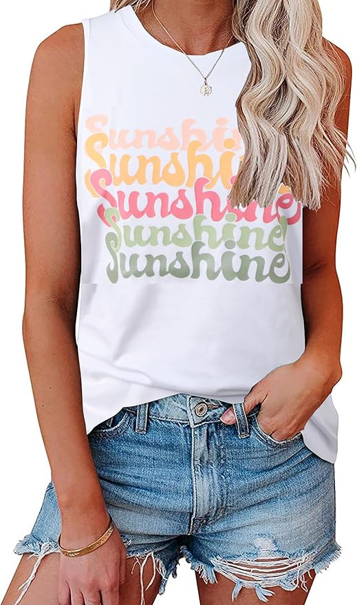 Hount Womens Casual Loose Graphic Comfy Tank Tops Summer Basic T-Shirts Sleeveless Shirts Tunic T... | Amazon (US)