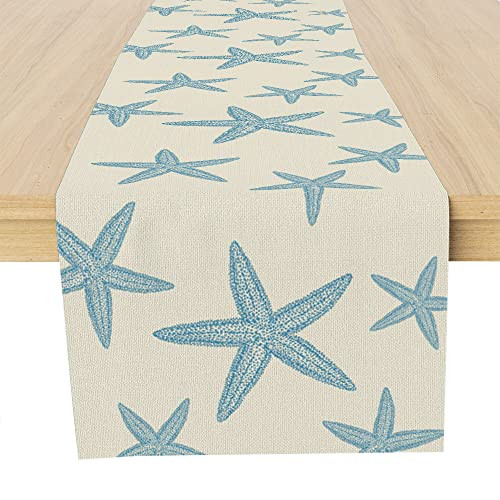 Blue Starfish Table Runner,Nautical Beach Table Runner Decor for Dinning Room Kitchen Ocean Sea Decorations for Holiday Party, Housewarming Gifts for Women Friends Couple, 13X72Inches | Amazon (US)