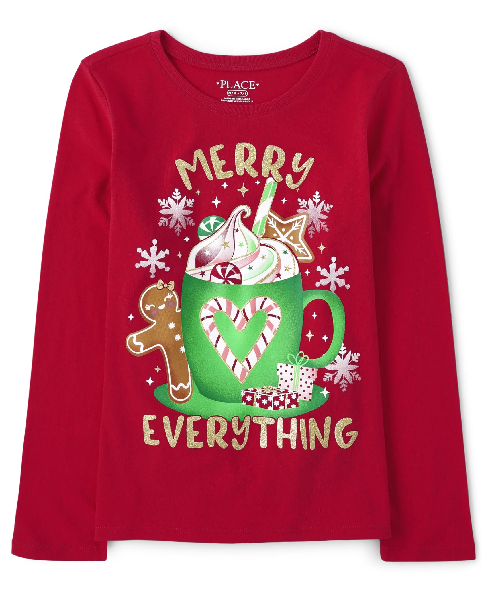 Girls Christmas Long Sleeve Merry Everything Graphic Tee | The Children's Place  - RUBY | The Children's Place