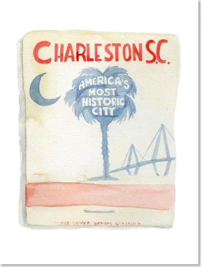 FURBISH Travel Wall Art Print - Charleston Matchbook - Aesthetic Wall Decor, Modern Wall Art, Pre... | Amazon (US)
