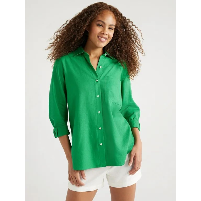 Free Assembly Women’s Boxy Button-Down Tunic Top with Long Sleeves, Sizes XS-XXL | Walmart (US)