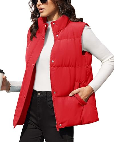 MAGCOMSEN Women Lightweight Down Vest Sleeveless Warm Puffy Quilted Puffer Vests Oversized Outerwear Fall Winter Jackets Water-Resistant Red | Amazon (US)