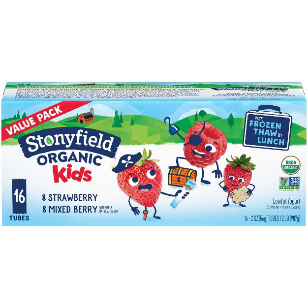 Stonyfield Organic Kids' Strawberry & Mixed Berry Lowfat Yogurt - 16ct/2oz Tubes | Target