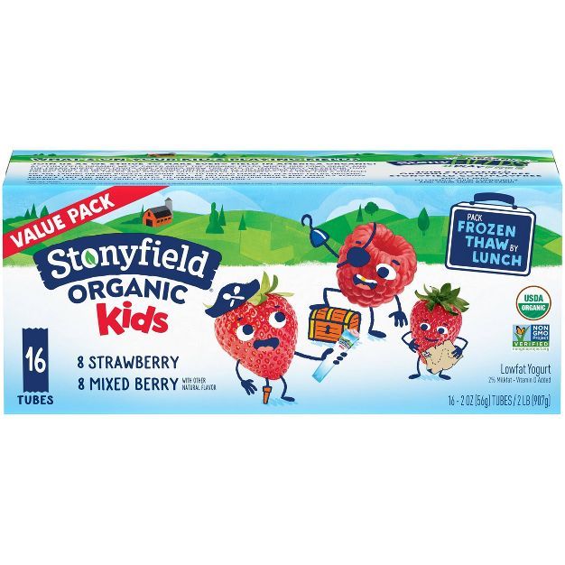 Stonyfield Organic Kids&#39; Strawberry &#38; Mixed Berry Lowfat Yogurt - 16ct/2oz Tubes | Target
