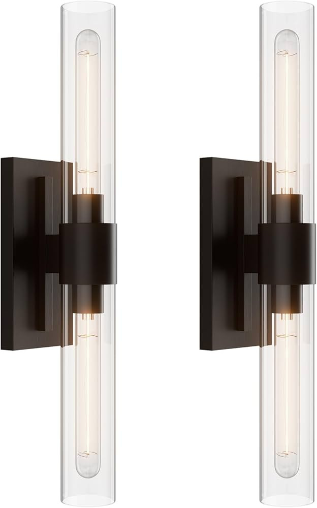 YUYI Modern Matte Black Wall Sconces Fixture Set of 2, Bathroom Light with Clear Glass Shade, Ind... | Amazon (US)