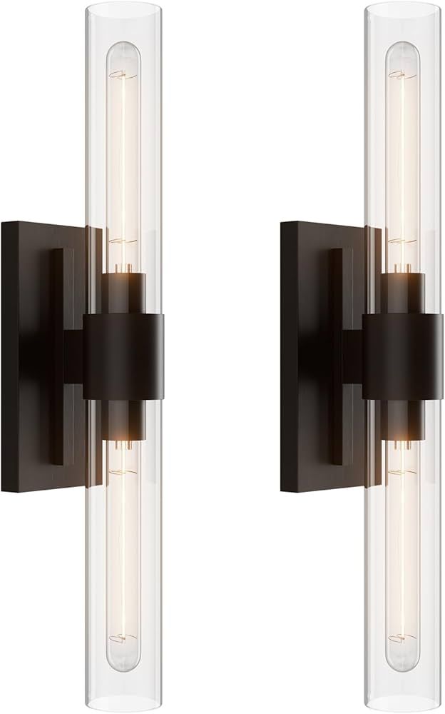 YUYI Modern Black sconces Wall Decor Set of 2, Bathroom Light with Clear Glass Shade, Indoor Vani... | Amazon (US)