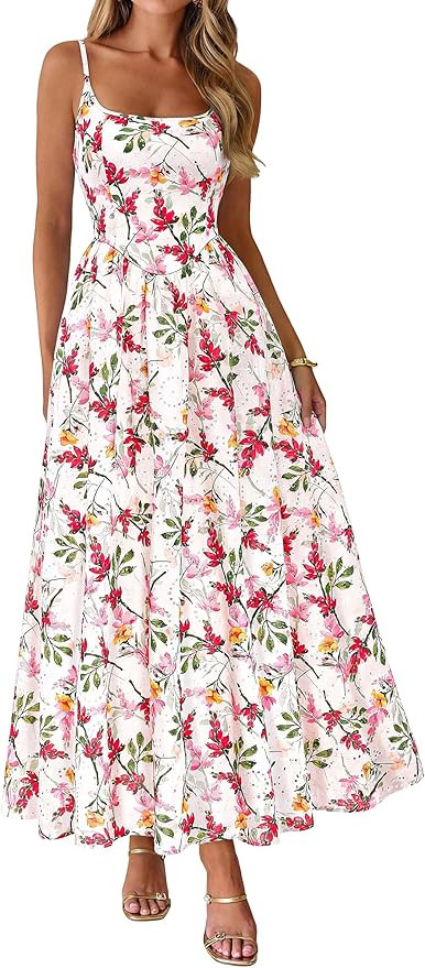 PRETTYGARDEN Womens 2026 Spring Boho Maxi Dress Eyelet Floral Long Flowy Sundresses Summer Beach ... | Amazon (US)