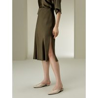 LILYSILK Bias-Cut Silk Skirt - Ladies - Olive Green Heavy Silk - Organic Knee Length Skirt 8 | LilySilk