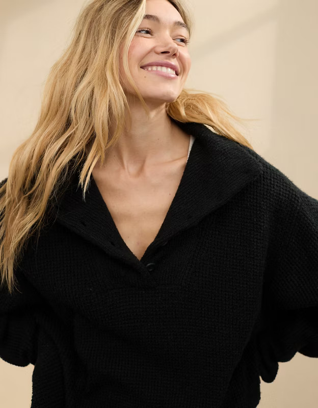 Aerie CozyUp Waffle Button Sweater | Aerie