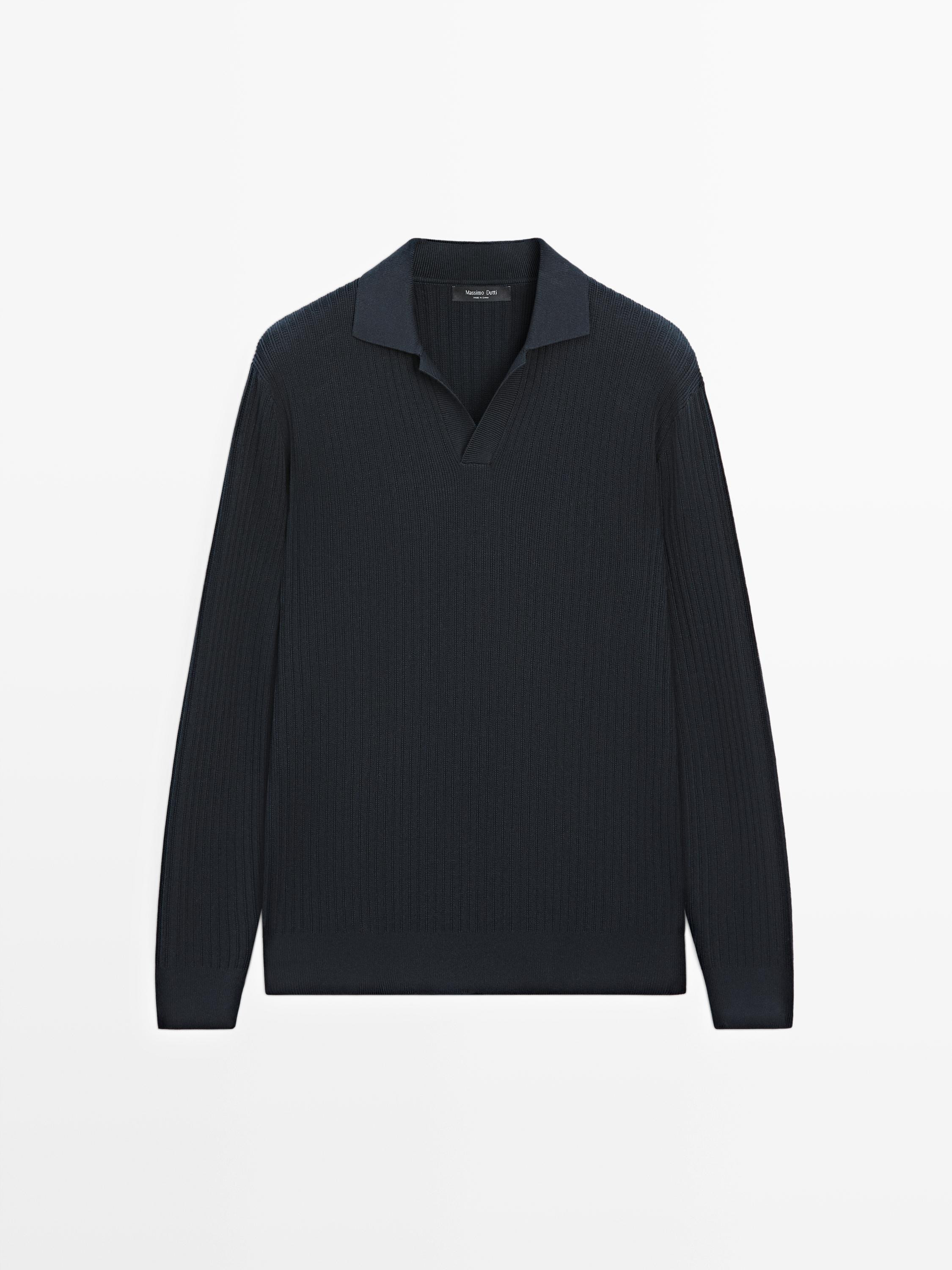 Cotton blend knit polo sweater | Massimo Dutti US
