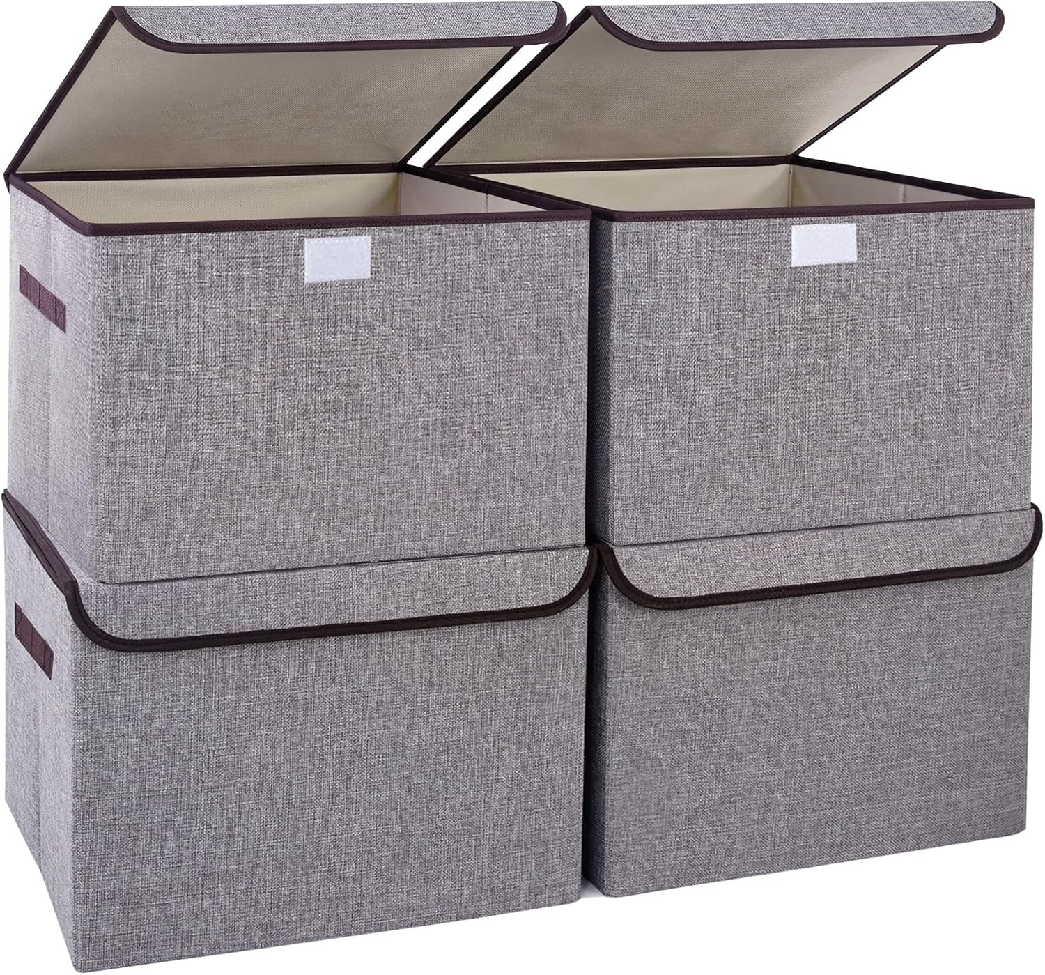 Large 22 Quart Linen Fabric Foldable Storage Bin Cube Organizer Basket with Flip-Top Lid & Handles, Clothes Blanket Box for Home, Office, Closet, Gray, 4 Pack 14.6 x 9.5 x 9.5” | Amazon (US)