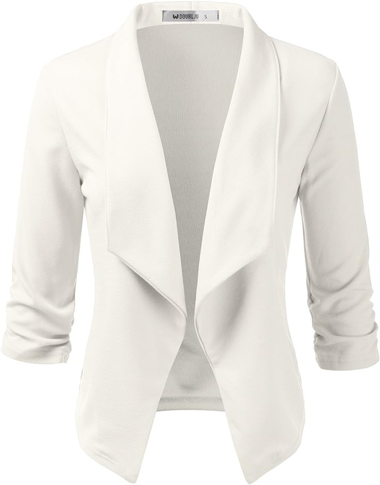 Doublju Womens Lightweight Classic Draped Open Front Blazer with Plus Size | Amazon (US)