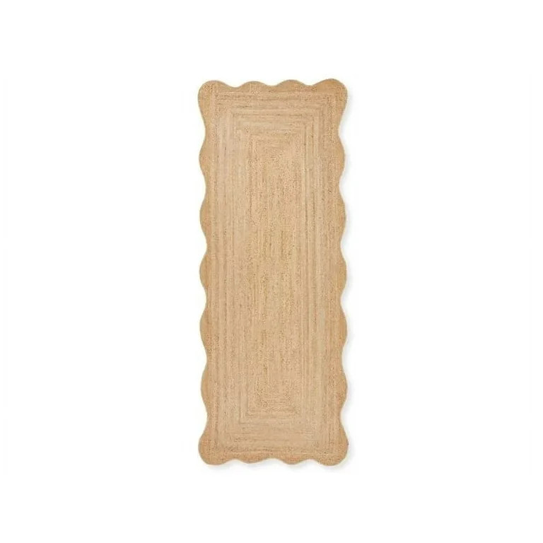 KLAVATE Natural Jute Wave Edge Hand Braided Scalloped Farmhouse Jute Runner Rug | Walmart (US)