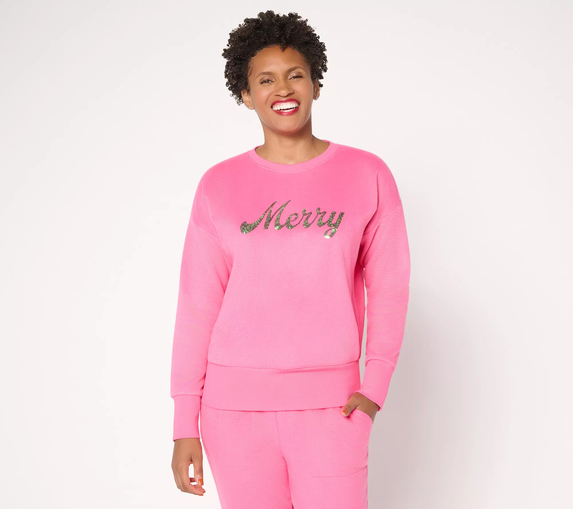Mally Roncal Sequin Cozy Plush Holiday Sweatshirt - QVC.com | QVC