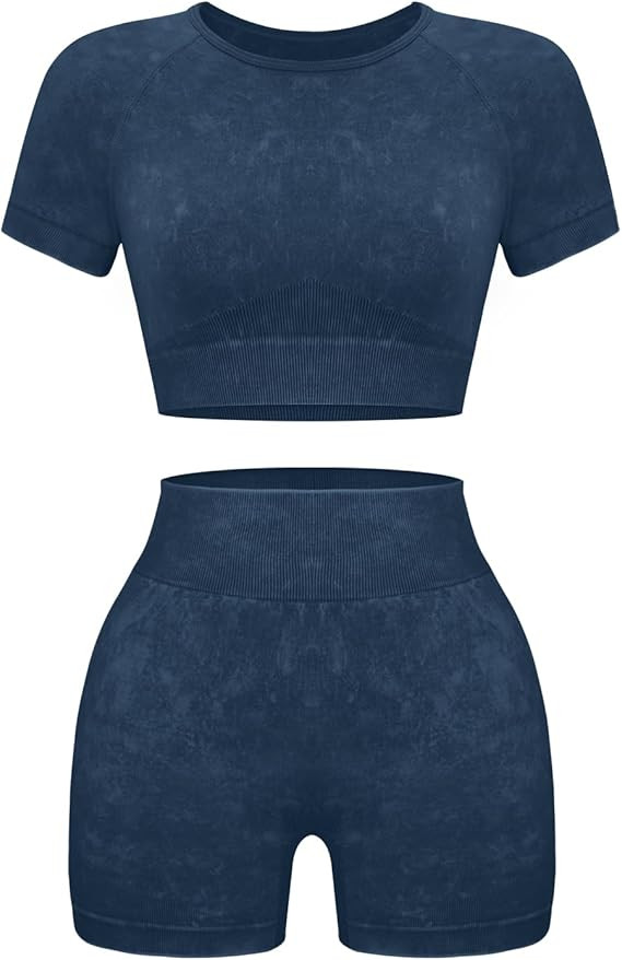 OLCHEE Womens Workout Sets 2 Piece - Seamless Acid Wash Yoga Outfits Shorts and Crop Top Matching... | Amazon (US)