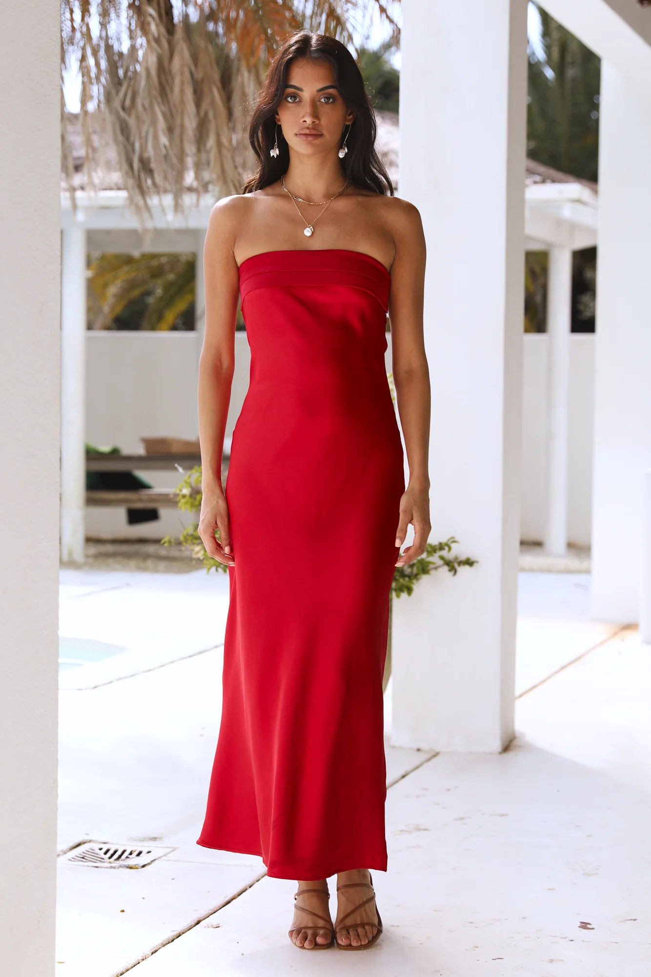 Gleam In Gold Maxi Dress Red | Fortunate One