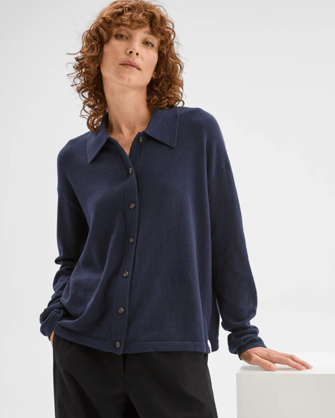 Australian Cotton Blend Knit Polo Collar Cardigan - Navy Blazer | Target AU