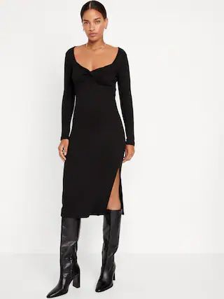 Fitted Twist-Front Rib-Knit Midi Dress for Women | Old Navy (CA)