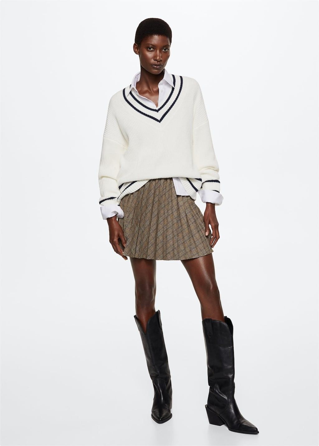 Plaid table skirt Brown Fall Skirt Outfit Skirt And Sweater Casual Work Wear | MANGO (US)