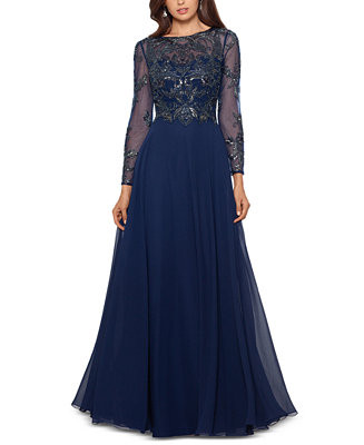 Women's Sequin Embellished Long Sleeve Chiffon Gown | Macy's Canada