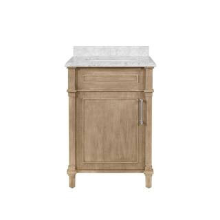 Aberdeen 24 in. W x 22 in D Vanity in Antique Oak with Carrara Marble Vanity Top in White with Wh... | The Home Depot