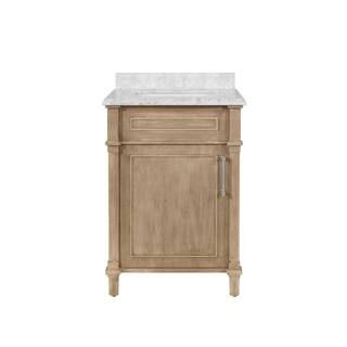 Home Decorators Collection Aberdeen 24 in. W x 22 in D Vanity in Antique Oak with Carrara Marble ... | The Home Depot