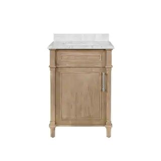 Aberdeen 24 in. W x 22 in D Vanity in Antique Oak with Carrara Marble Vanity Top in White with Wh... | The Home Depot