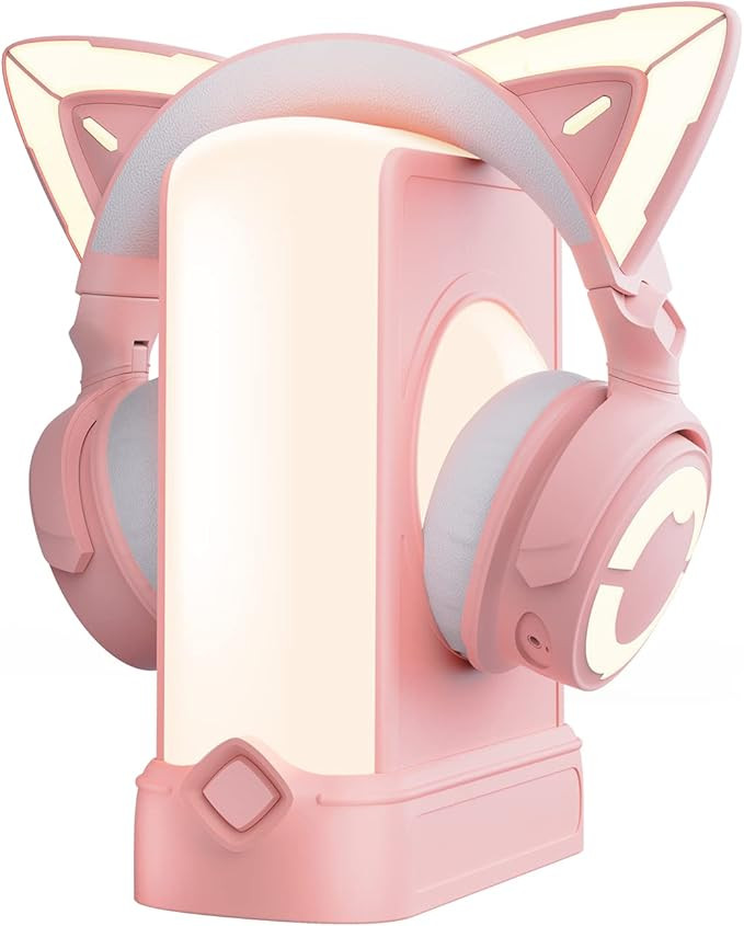 YOWU RGB Pink Cat Ear Headphones 4 and Crystal Headphone Stand,Accessories for The Ultimate Exper... | Amazon (US)