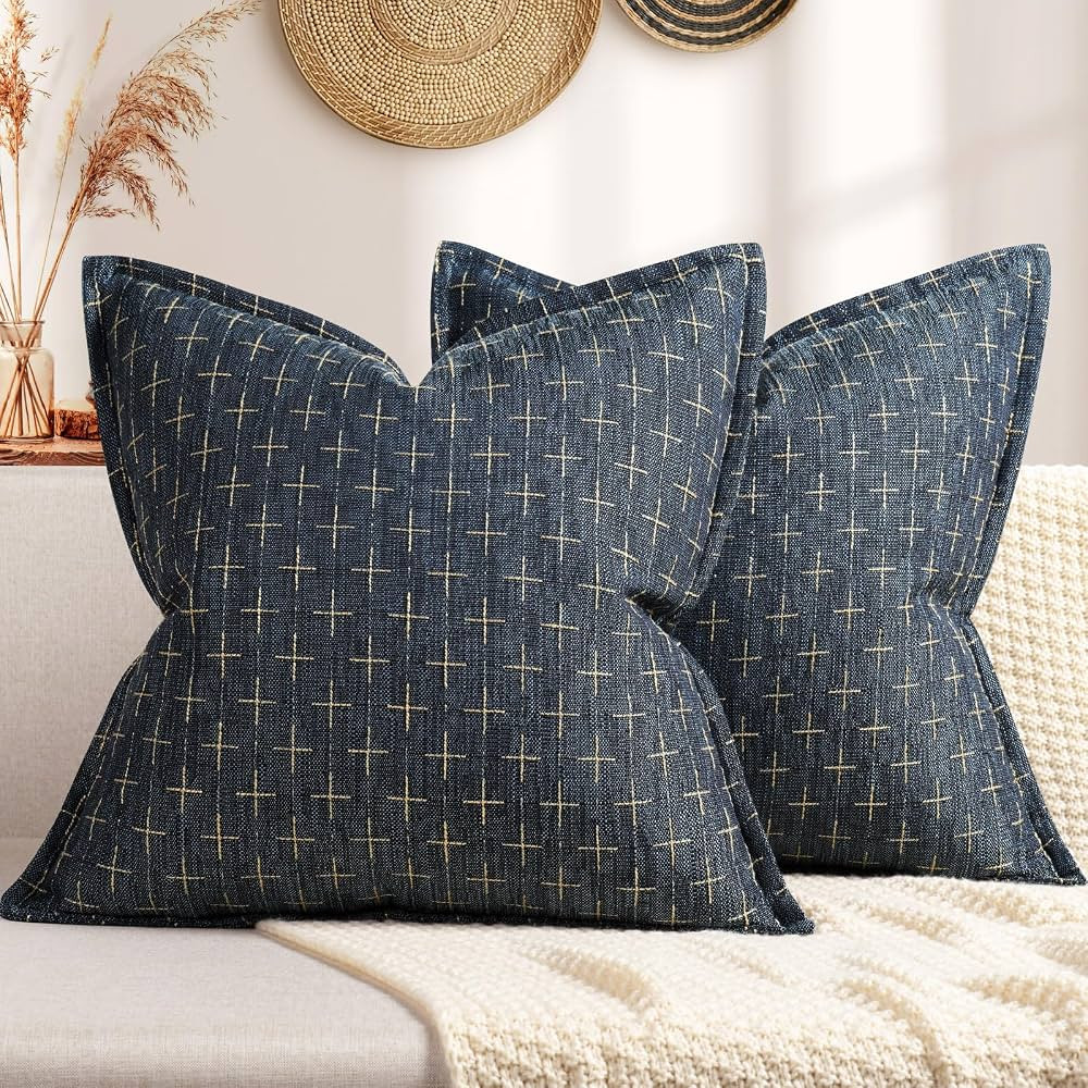 ZWJD Pillow Covers 18x18 Set of 2 Soft Polyester Textured Pillow Covers with Stylish Flange Edge ... | Amazon (US)