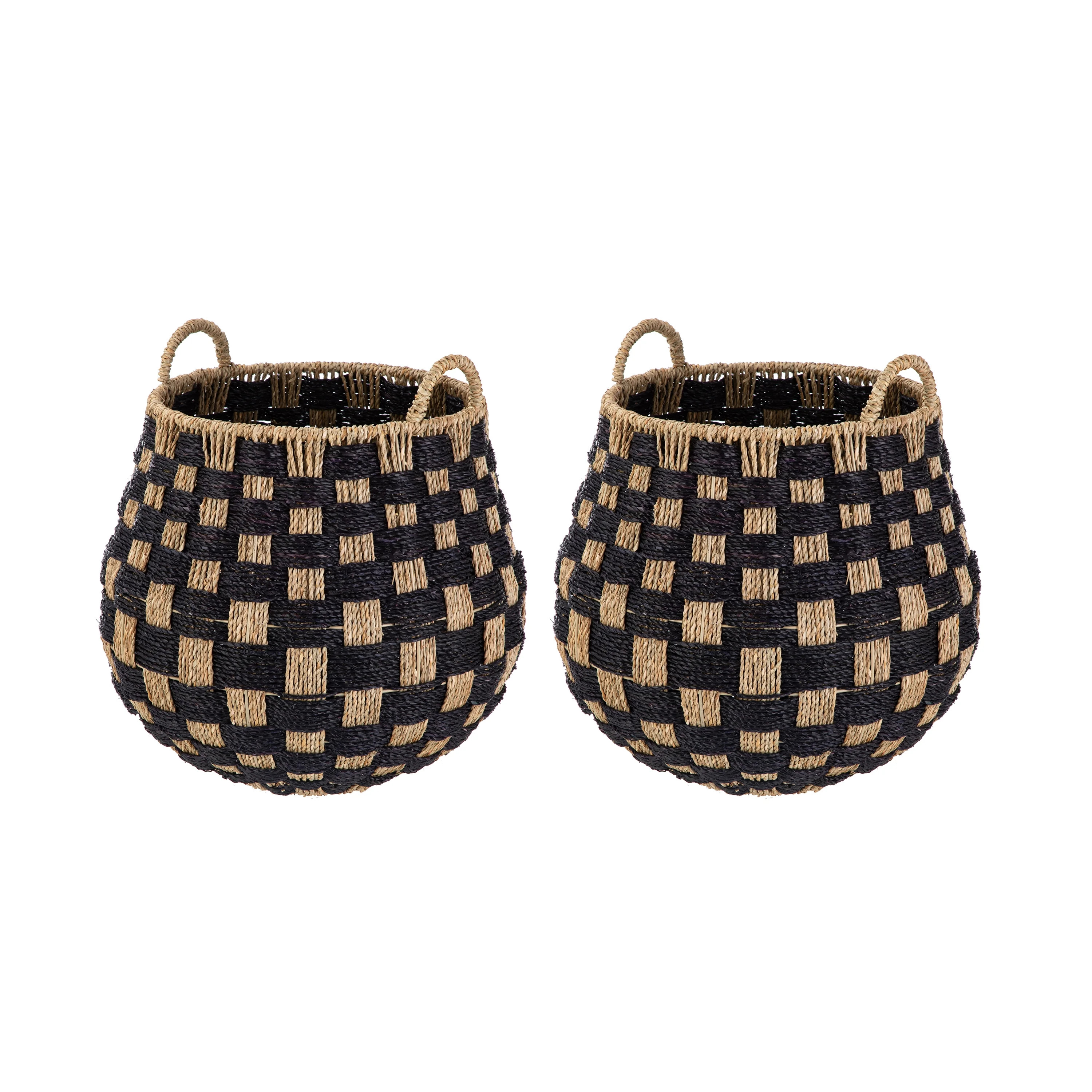 Better Homes & Gardens Large Round Checkered Seagrass Storage Basket with Handles, 2 Pack | Walmart (US)