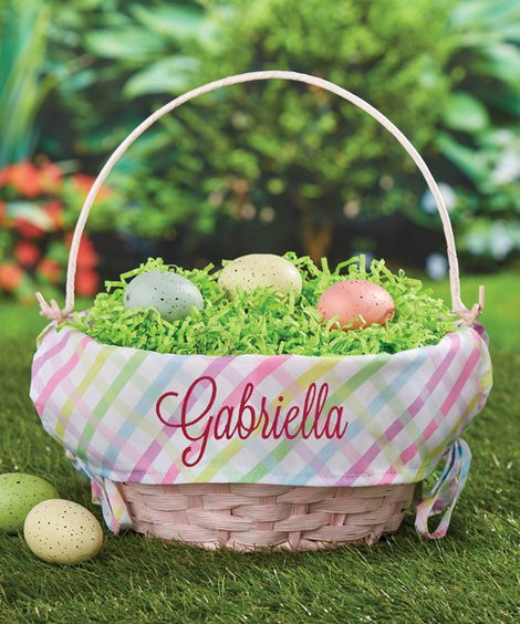 Personalized Planet Pink Multicolor Gingham Script Personalized Name Easter Basket | Zulily