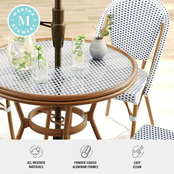 Martha Stewart All Weather Woven Bistro Table and Chairs Set with Aluminum Frames - 19"W x 21.75"... | Bed Bath & Beyond