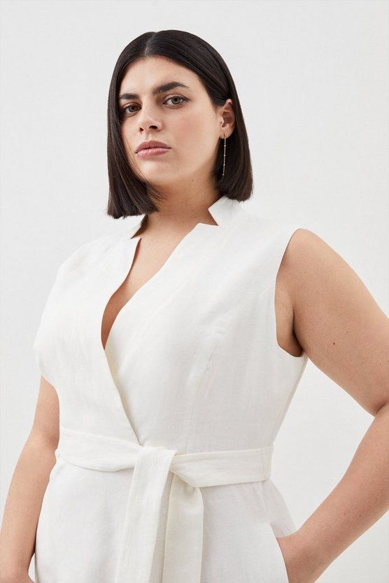 Plus Size Linen Wrap Tie Waisted Maxi Dress | Karen Millen UK + IE + DE + NL