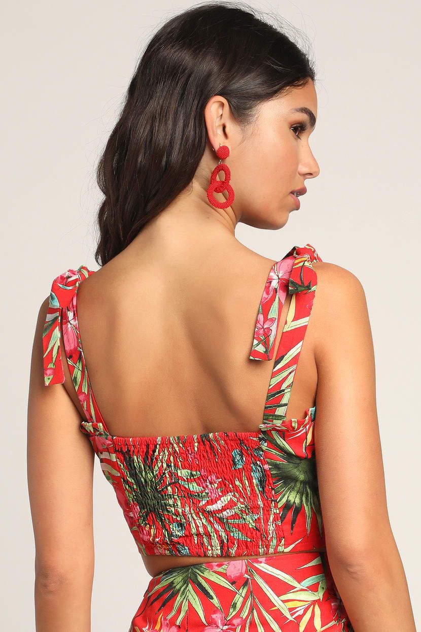 Island Experience Red Tropical Tie-Strap Bustier Crop Top | Lulus (US)