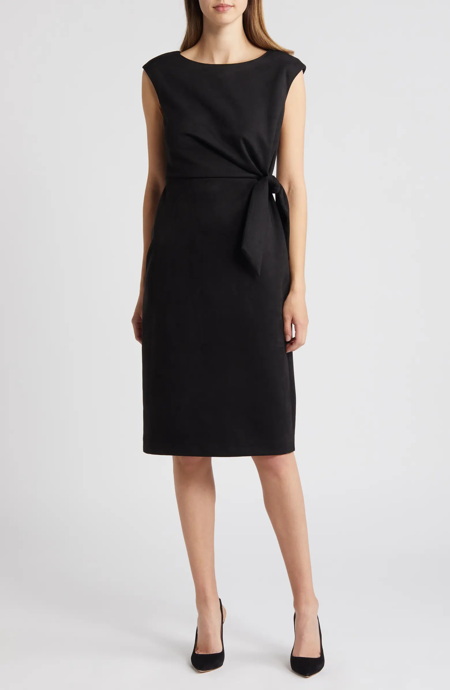 Side Tie Sleeveless Microsuede Sheath Dress | Nordstrom