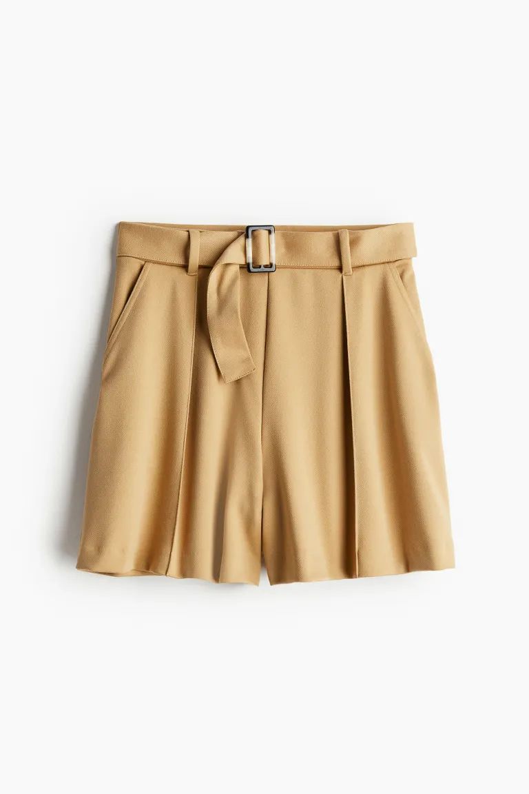 Belted Pull-on Shorts - High waist - Short - Beige - Ladies | H&M US | H&M (US + CA)