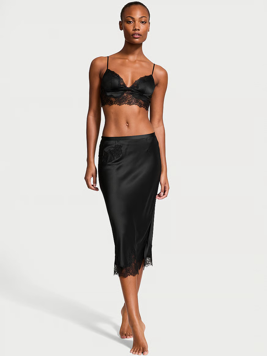 Satin Rose Lace-Trim Bralette & Midi Skirt Set | Victoria's Secret (US / CA )