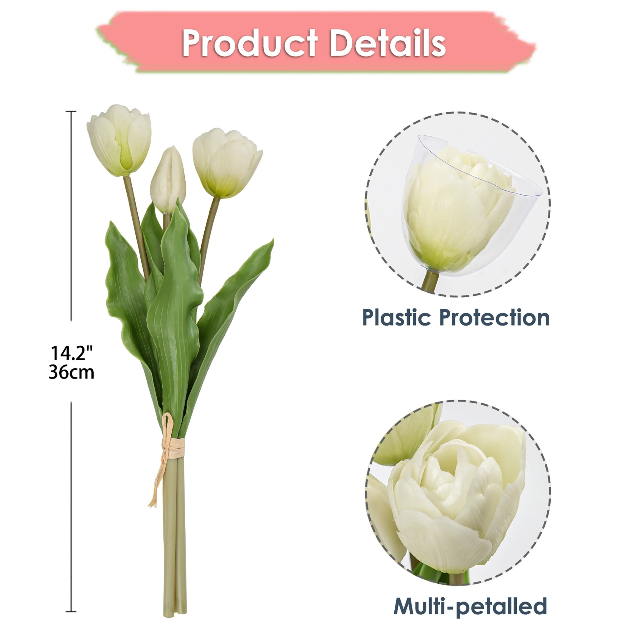 6 Pcs Cream White Tulips Artificial Flowers Real Touch Fake Latex Tulips Flowers for Mother's Day... | Walmart (US)