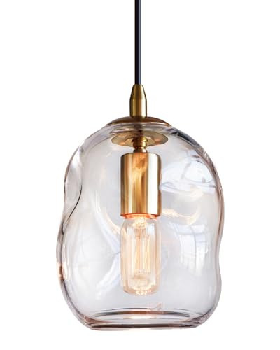CASAMOTION Modern Glass Pendant Light Kitchen Island Brass Gold Organic Globe Hanging Industrial Contemporary Style Sink Bar Counter Porch Small Medium Lamp 8 Inch H | Amazon (US)