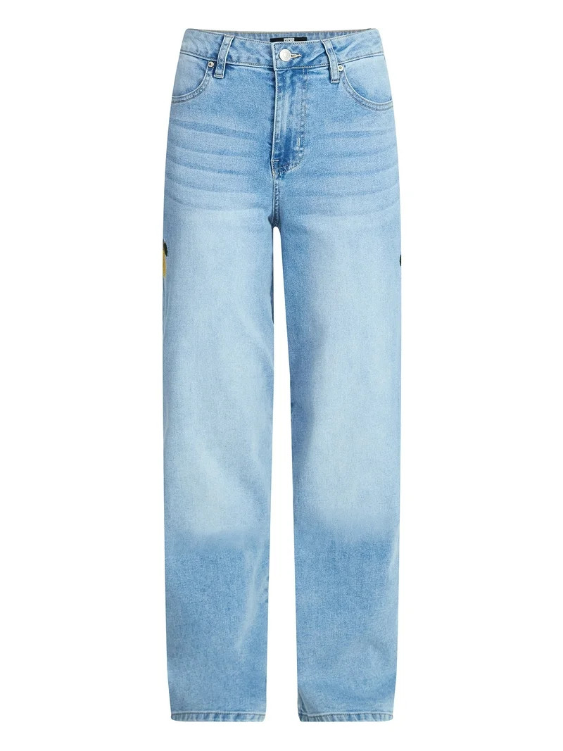 Madden NYC Women's Lemon Embroidery Ultra 90s Jeans, 32" Inseam, Sizes 00-18 | Walmart (US)