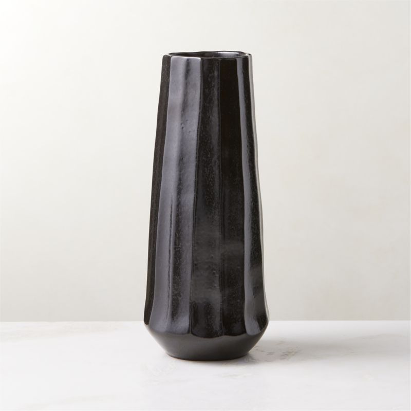 Desi Modern Ribbed Black Vase Tall | CB2 | CB2