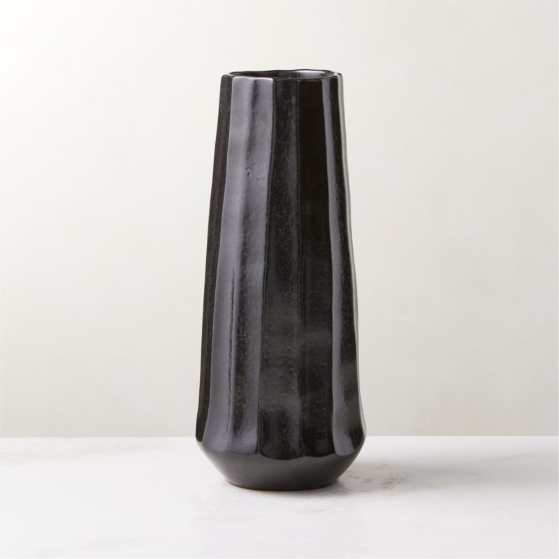 Desi Modern Ribbed Black Vase Tall + Reviews | CB2 | CB2