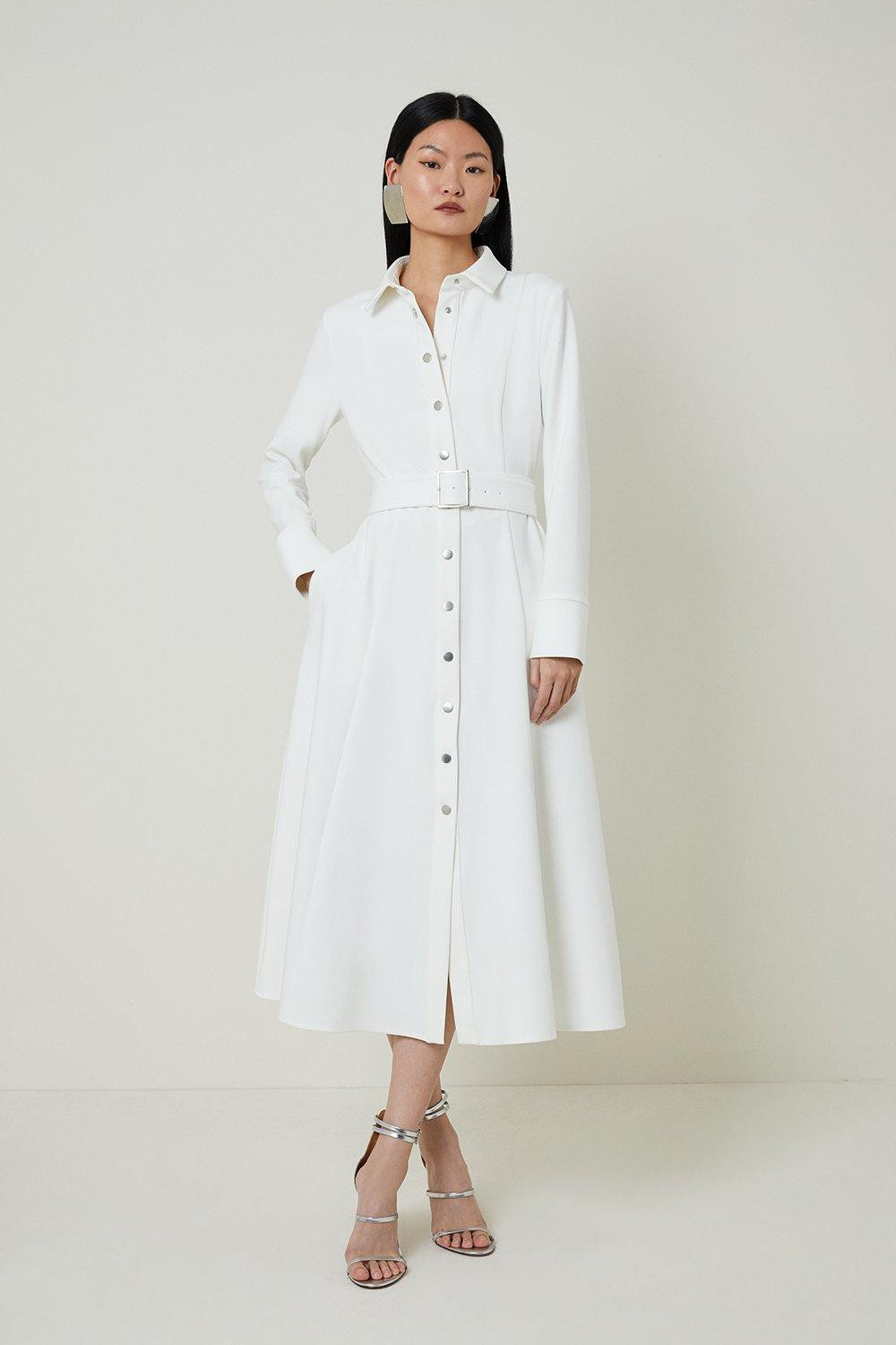 Tailored Compact Stretch Belted Shirt Dress | Karen Millen UK + IE + DE + NL