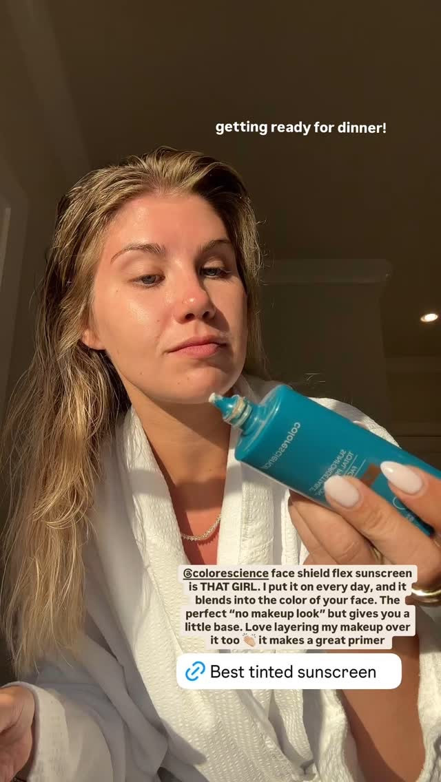 getting ready for dinner! @colorescience face shield flex sunscreen is THAT GIRL. I put it on every day, and it blends into the color of your face. The perfect “no makeup look” but gives you a little base. Love layering my makeup over it too 👏🏼 it makes a great primer

#LTKTravel #LTKBeauty #LTKStyleTip