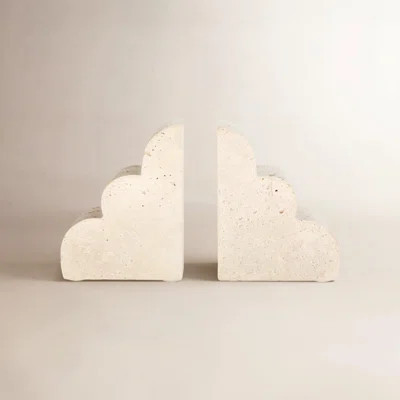Madeleine Set Of Two 5" Tan Travertine Cloud Bookends | Wayfair North America