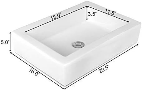 Tangkula 22.5" x16" Rectangle Bathroom Vessel Sink, Porcelain Ceramic Above Counter, Basin Vessel... | Amazon (US)