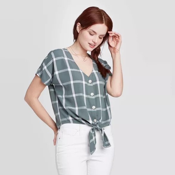 Women's Short Sleeve V-Neck Button-Down Relaxed Fit Shirt - Universal Thread™ | Target