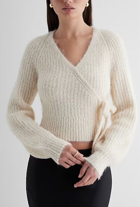 Fuzzy Ribbed Surplice Tie Sweater

#LTKfindsunder50 #LTKGiftGuide